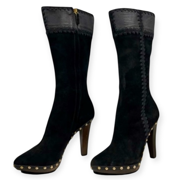 Sergio Rossi Over-the-Knee Boots Black Suede Leather - Picture 8 of 14